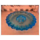 Blue Pressed Glass Ashtray with Clover Design