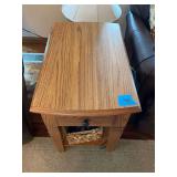 Oak Wood Side Table with Storage Drawer