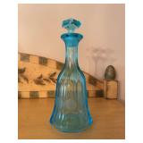 Light Blue Glass Decanter with Stopper, Coin Design