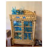 Painted Display Cabinet with Assorted Blue Glassware