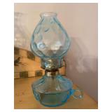 Blue Glass Miniature Oil Lamp with Eagle and Star Design