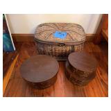 Two Tier Oval Bentwood Box and Wicker Trunk