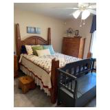 Wooden Four-Poster Bed Frame with Tempur-Pedic Mattress
