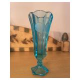 Blue Glass Coin Dot Vase - Liberty Bell and Eagle Motifs