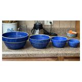 Set of Four Blue Glazed Stoneware Bowls