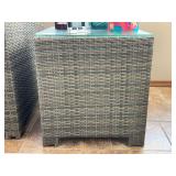 Outdoor Wicker End Table with Glass Top