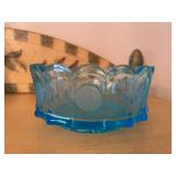 Blue Coin Pressed Glass Bowl