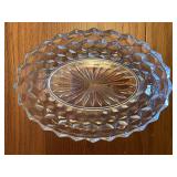Clear Pressed Glass Oval Bowl with Geometric Pattern