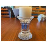 Pressed Glass Candle Holder with Partial Candle
