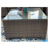 Outdoor Wicker Coffee Table with Glass Top