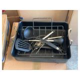 Roasting Pan with Rack and Kitchen Utensils