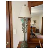 Metal Table Lamp with Decorative Scrollwork and Shade