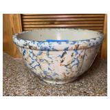 Spongeware Mixing Bowl with Blue and Brown Glaze