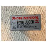 Winchester 9mm Luger Super X Ammunition - 147 Grain FMJ, Unopened Box