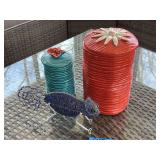 Two Foreside Ceramic Flower Canisters with Beaded Chameleon Figurine
