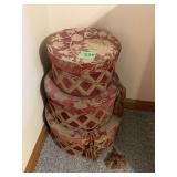 Set of Three Graduated Hat Boxes with Floral and Geometric Pattern