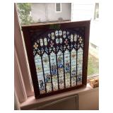 Leaded Stained Glass Window Panel with Figural and Heraldic Motifs