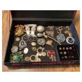 Assorted Costume Jewelry Collection in Decorative Storage Box
