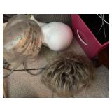 Assorted Wigs, Styrofoam Mannequin Head, and Accessories