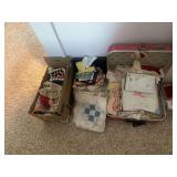 Collection of Assorted Textiles, Linens, and Craft Supplies in Suitcases