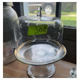 Glass Pedestal Cake Stand with Etched Dome Cover