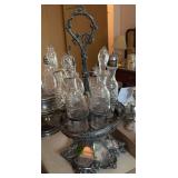 Silver Plated Condiment Cruet Set with Glass Bottles