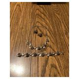 Rose Motif Jewelry Set: Necklace, Bracelet, and Clip-On Earrings