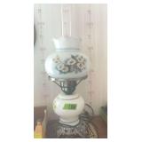 Milk Glass Table Lamp with Floral Motif and Metal Base