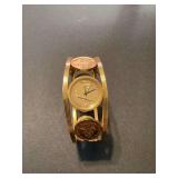 Coin Motif Bangle Watch with Integrated Timepiece