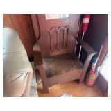 Mission Oak Style Hall Seat with Mirror and Storage Seat