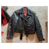 Black Leather Motorcycle Jacket with Star Studs and Quilted Lining (Child