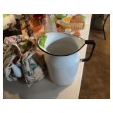 Enamelware Pitcher and Ceramic Teapot with Floral Fabric Cozy