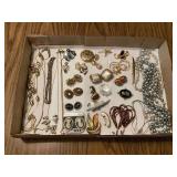 Assorted Costume Jewelry Collection with Necklaces, Brooches, and Earrings