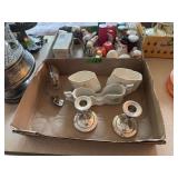 Assorted Tableware Collection Including Candlesticks and Porcelain Vessels
