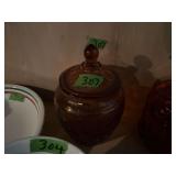 Amber Glass Lidded Jar with Embossed Pattern