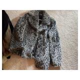 Grey and Black Leopard Print Faux Fur Jacket