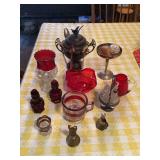 Assorted Collection of Glassware, Metal Serving Pieces, and Decorative Bells