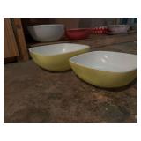 Pair of Yellow and White Square Glass Bowls