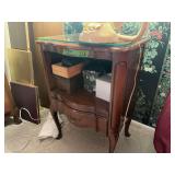 French Provincial Style Wood Nightstand with Single Drawer and Glass Top