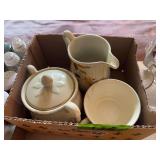 Ceramic Creamer, Sugar Bowl with Lid, and Teacup Set with Floral Pattern
