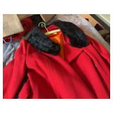 Red Wool Coat with Black Fur Collar