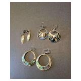 Collection of Three Pairs of Alpaca Mexico Abalone Shell Earrings