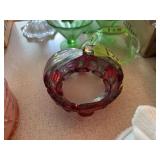 Red Glass Basket with Floral Relief Pattern