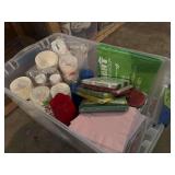 Assorted Disposable Party Supplies and Tableware in Storage Bin
