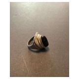 Silver Tone Ring with Oval Black Stone