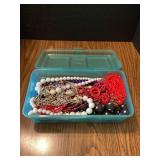 Assorted Costume Jewelry Collection in Plastic Storage Case