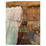 Clear Glass Oil Lamp with Etched Chimney
