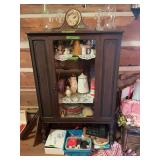 Wooden Curio Display Cabinet with Integrated Clock