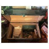 Metal Bound Storage Trunk with Assorted Contents