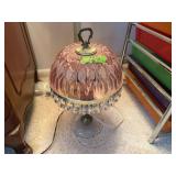 Pink Pressed Glass Table Lamp with Crystal Prisms